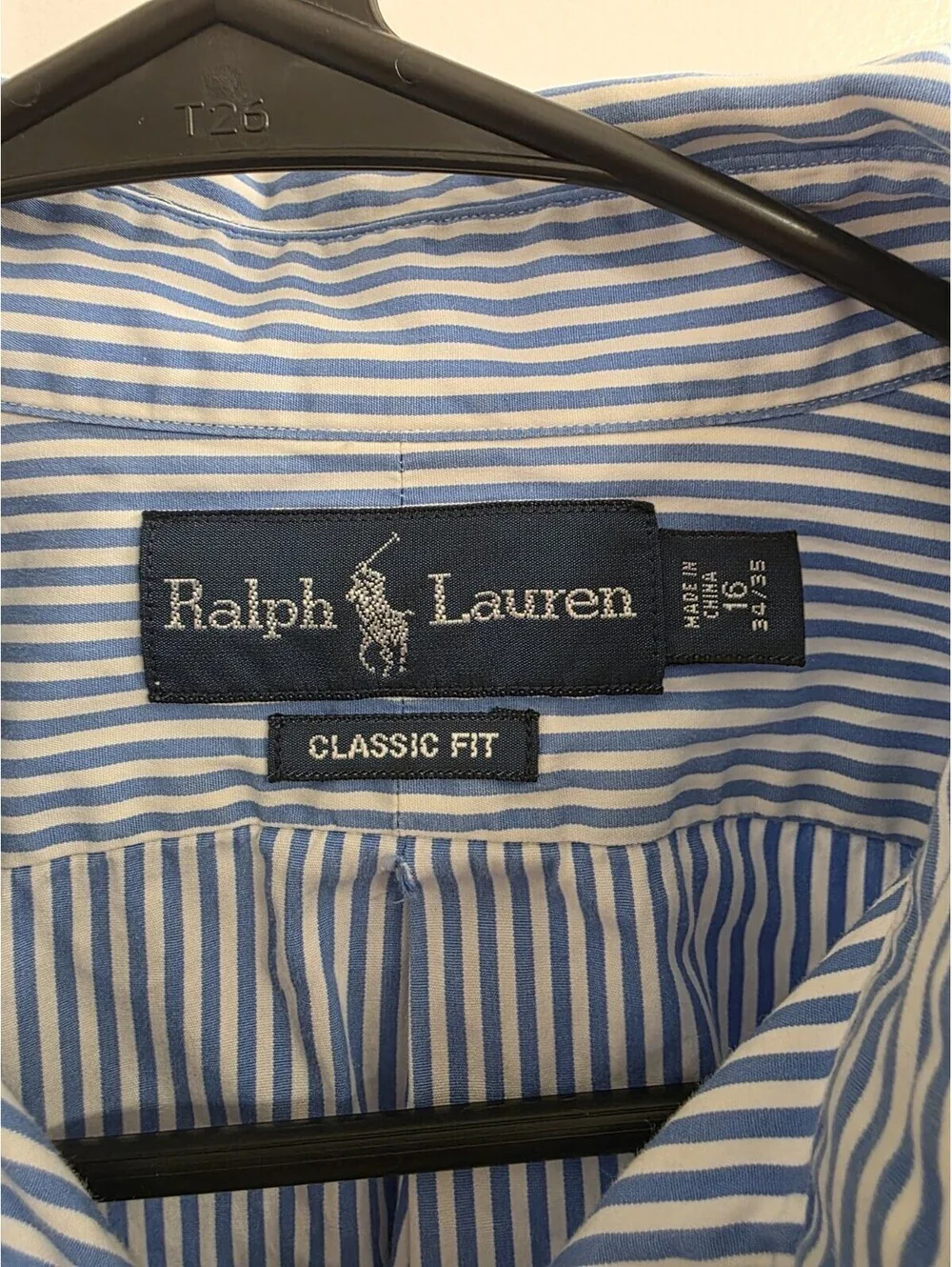 Ralph Lauren Boy's Size 16 Long Sleeve Dress Shirt White And Blue Stripe
